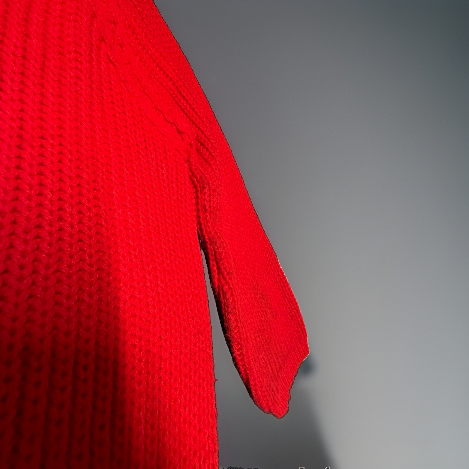 ⁠Vtg 60s 70s British Vogue Red Chunky Knit Cardigan Sweater Turbo Orlon Acrylic