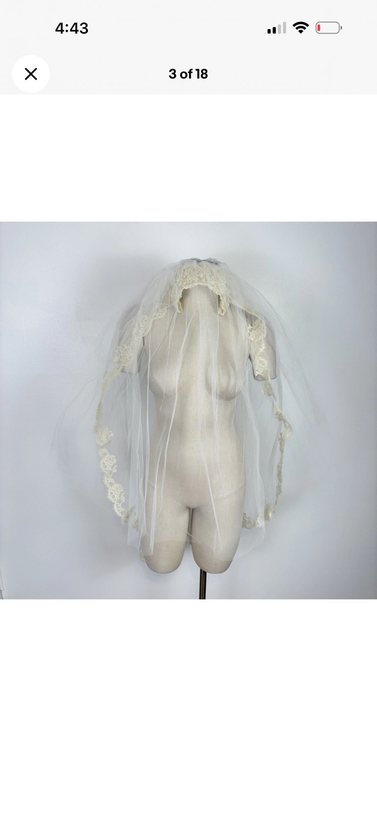 VTG 60s 70s Lace & Pearl Bridal Veil Juliet Cap Style Ivory Alencon Lace Tulle