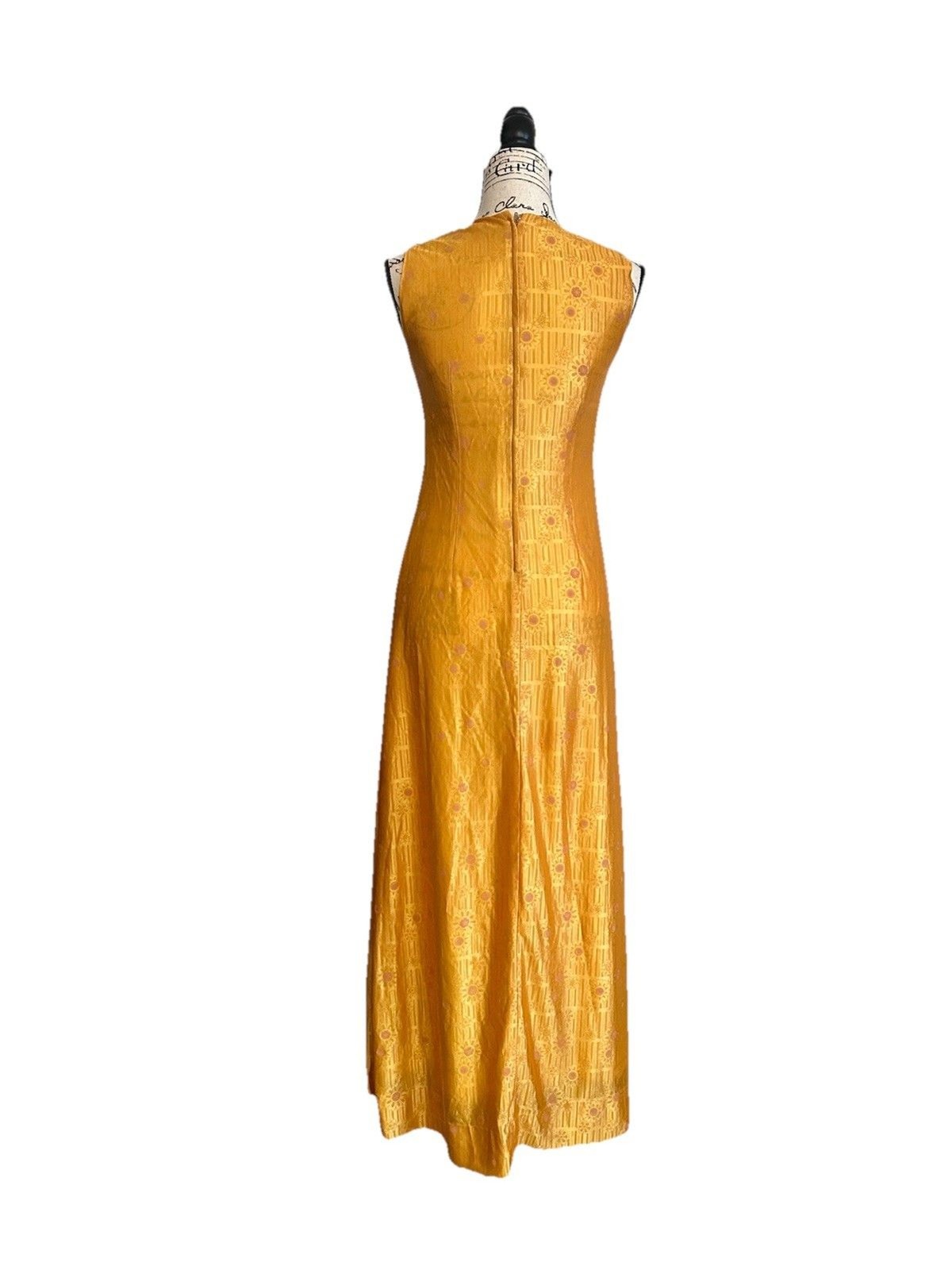 Vintage 60s 70s Mustard Yellow Maxi Dress Floral MCM