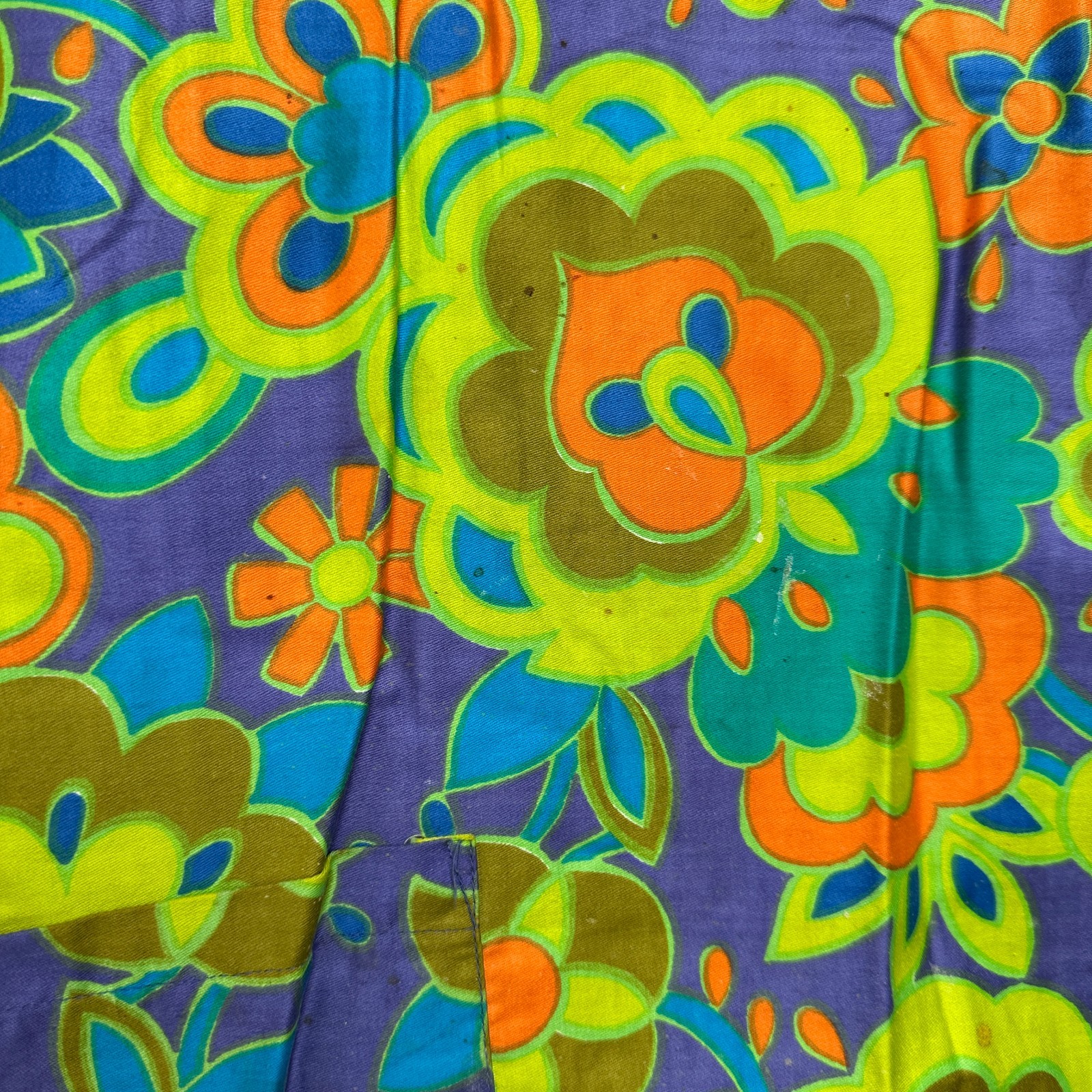 Vintage 60/70s Smock Shirt Womens M Green Groovy Mod Flower Psychedelic Top