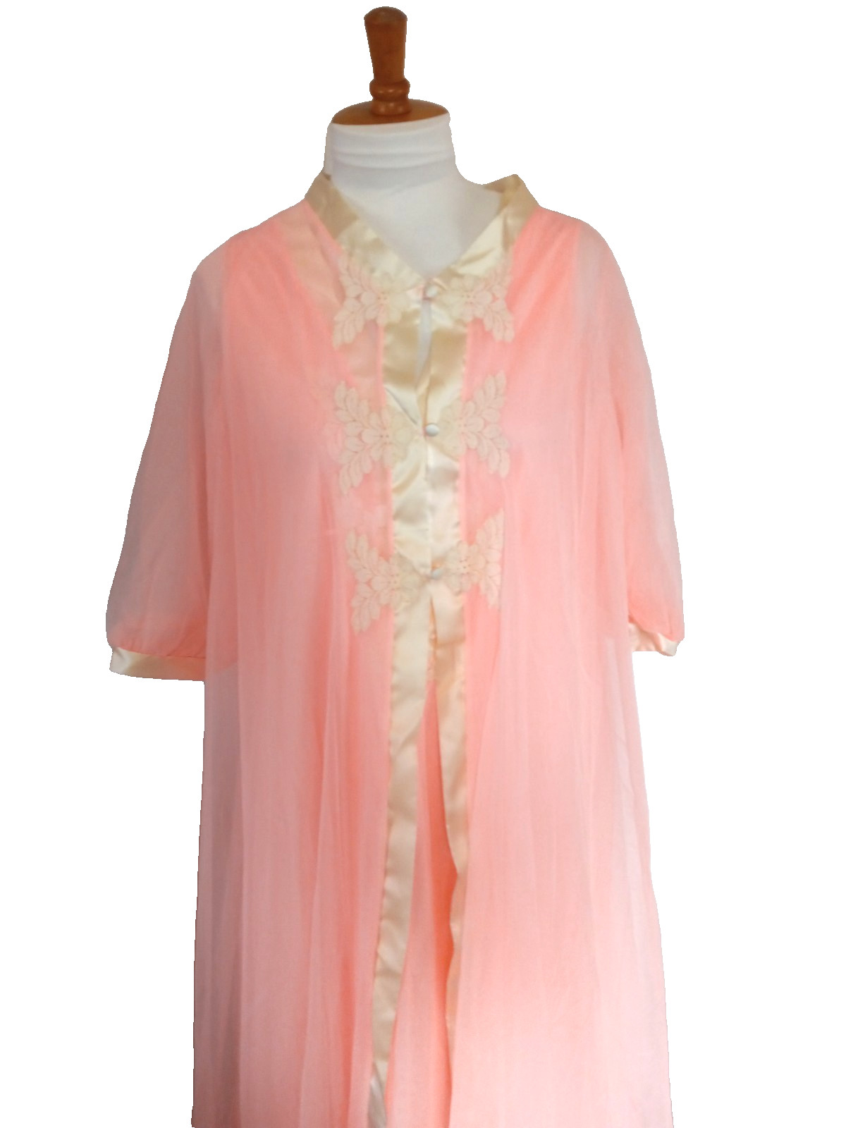 VTG Kayser Coral Orange Peignoir Nightgown ,Robe & Slippers Size Medium EUC