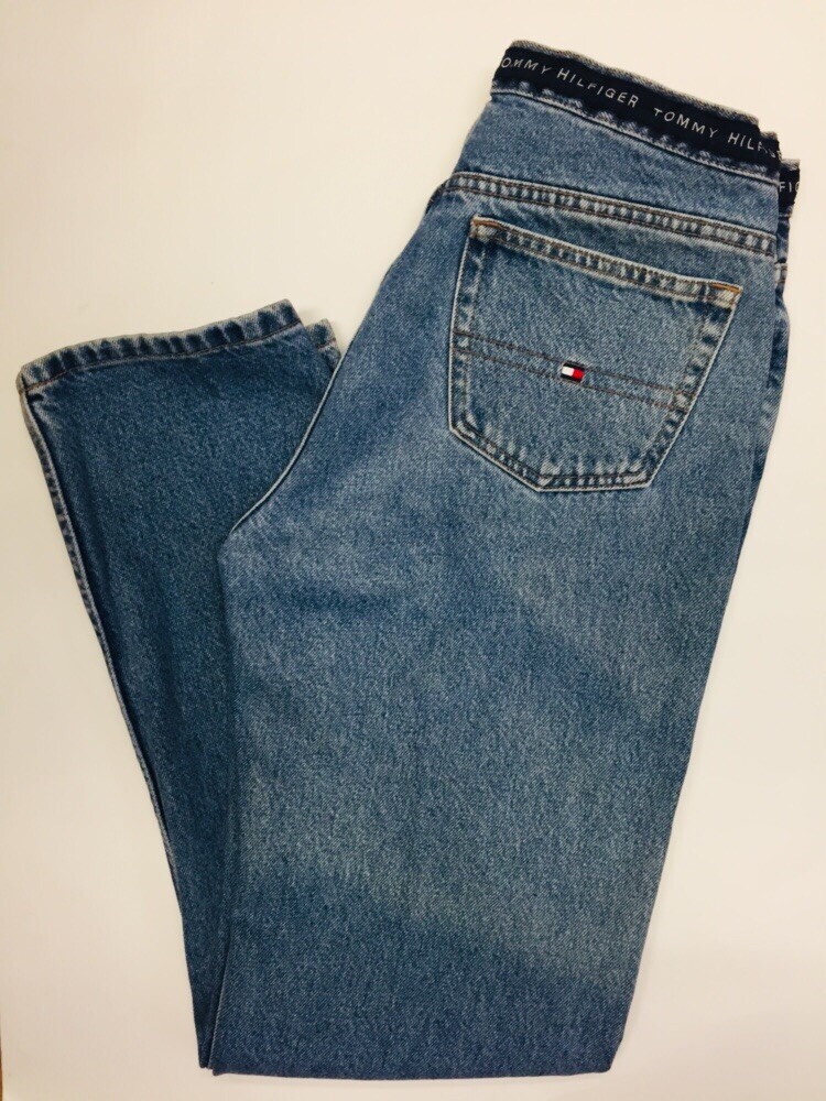 Tommy Hilfiger Mom Jeans Denim Pants Vintage 90s SPELLOUT Blue Baggy Hipster 10