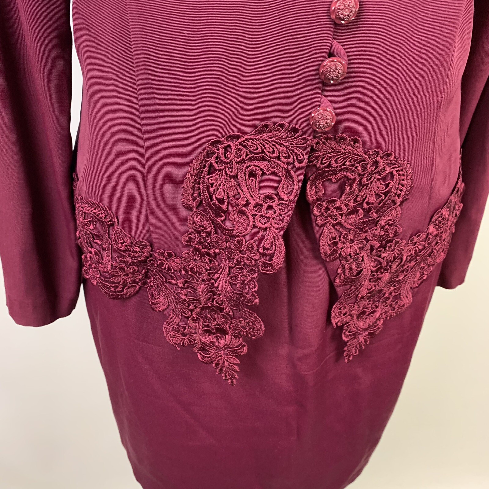 Vintage Blondie And Me 2 piece outfit Suit skirt burgundy Victorian Button Lace