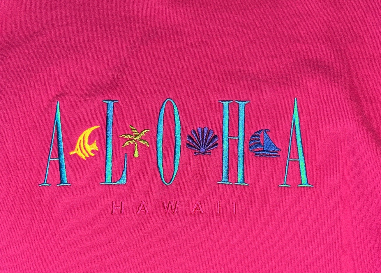 Vtg 80s Aloha Hawaii Pink Crewneck Sweatshirt Embroidered L USA