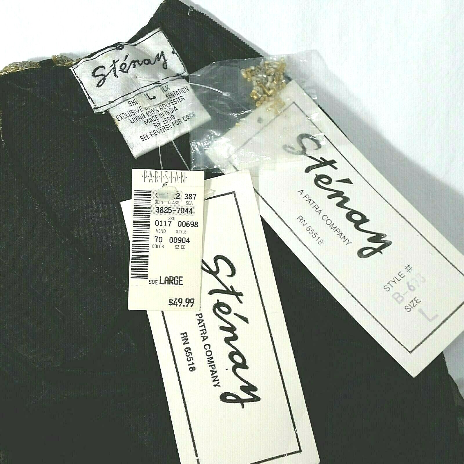 NEW STENAY Top 100% Silk Vtg S Holiday Gold Silver Metallic Beads Scallops Event