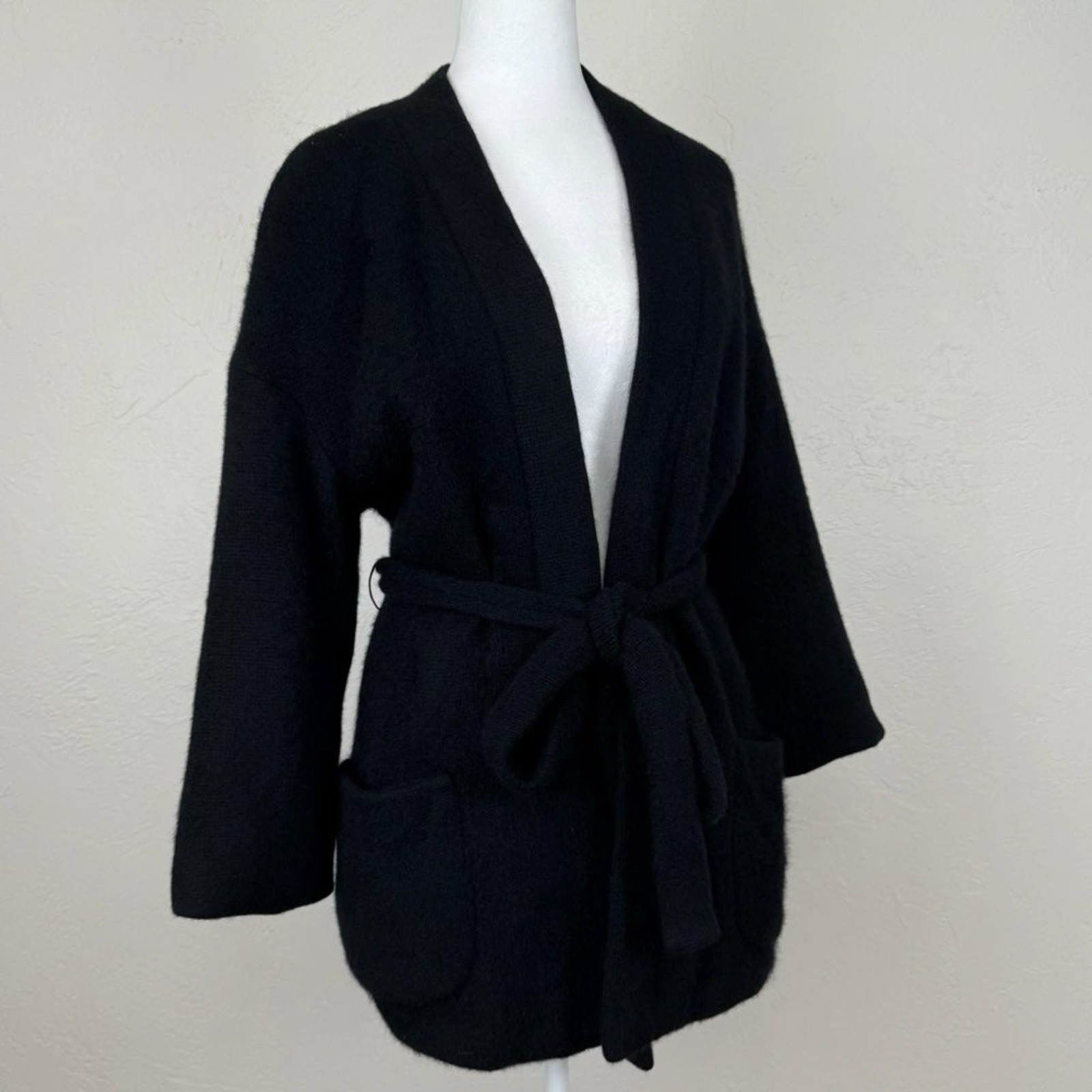 Rare Valentino 1960s Vintage Kimono / Smoking Jacket Style Wrap Jacket Black S/M