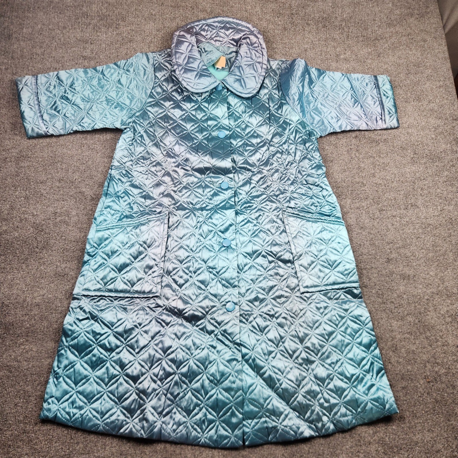 Vintage Montgomery Ward Blue Quilted Robe Peter Pan Collar Short Sleeve Large