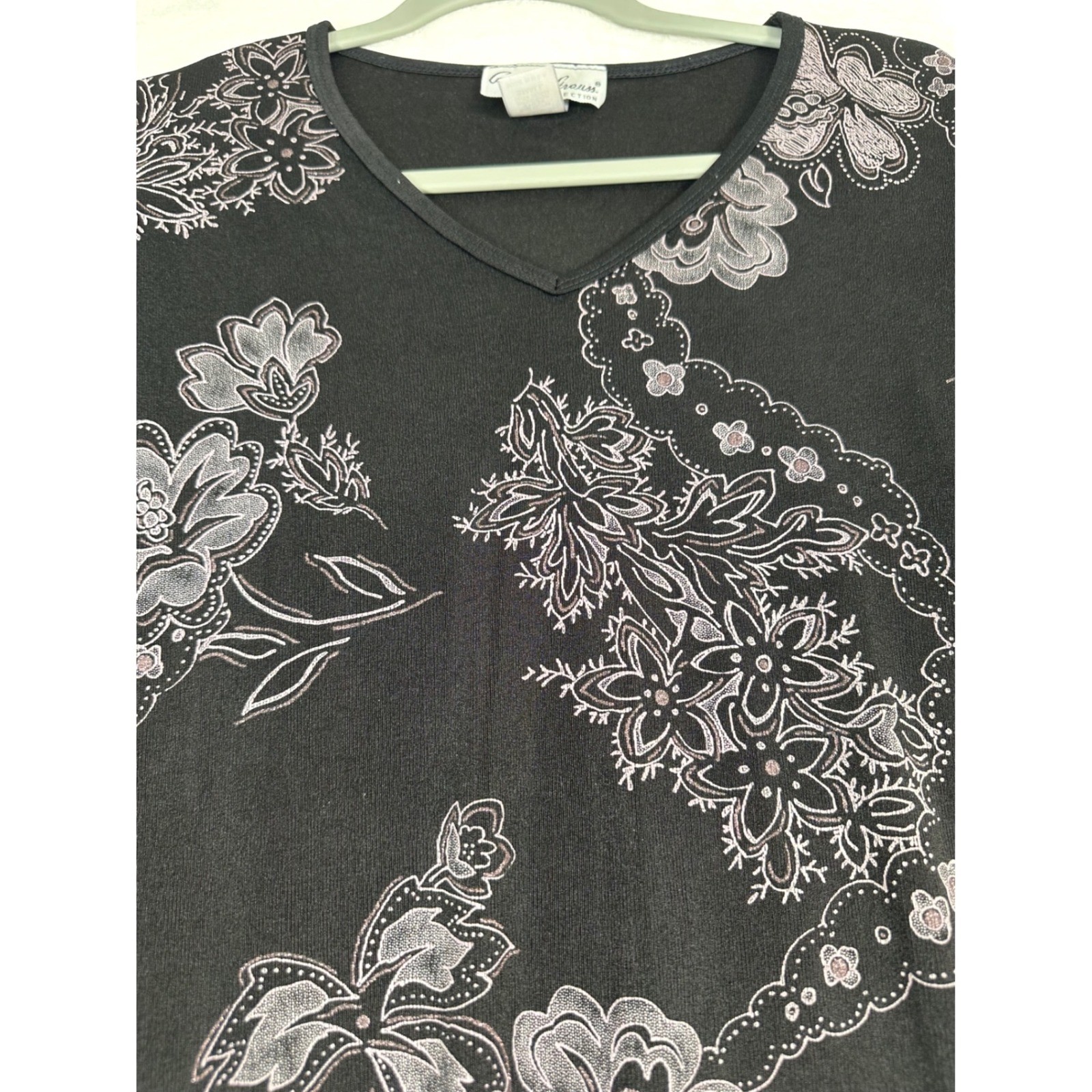 Vintage Carolyn Strauss Floral Top Womens S Black 90s Y2K made in the USA