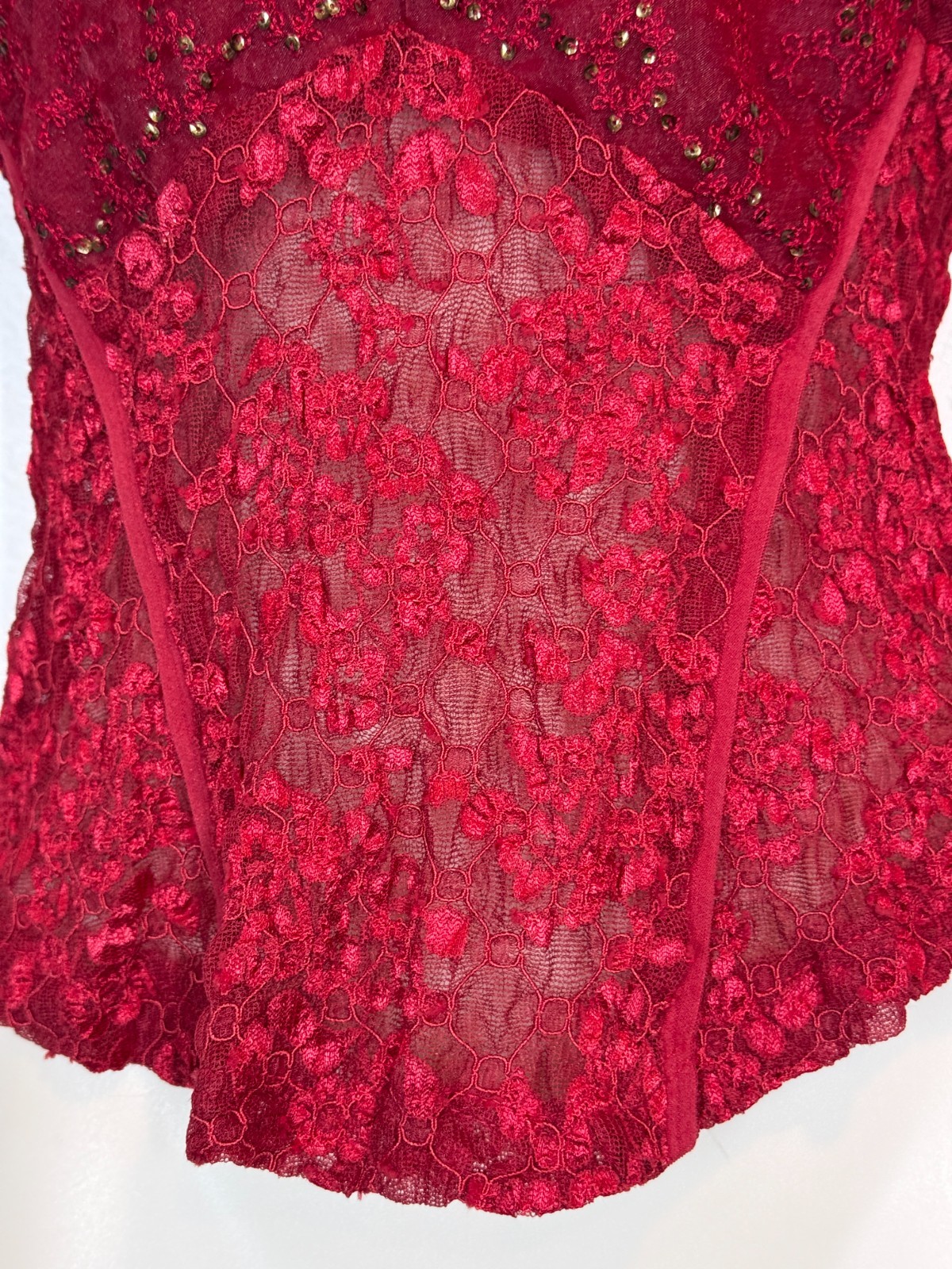 Vintage Ann Ferriday Red Corset Top Blouse Lace Beaded Rare Romantic Y2K Small