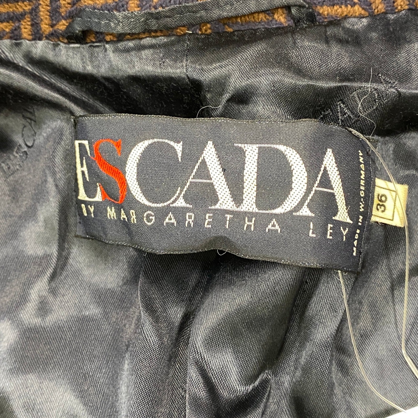 80s Escada Margaretha Ley West Germany Herringbone Wool Double Breast Blazer 36