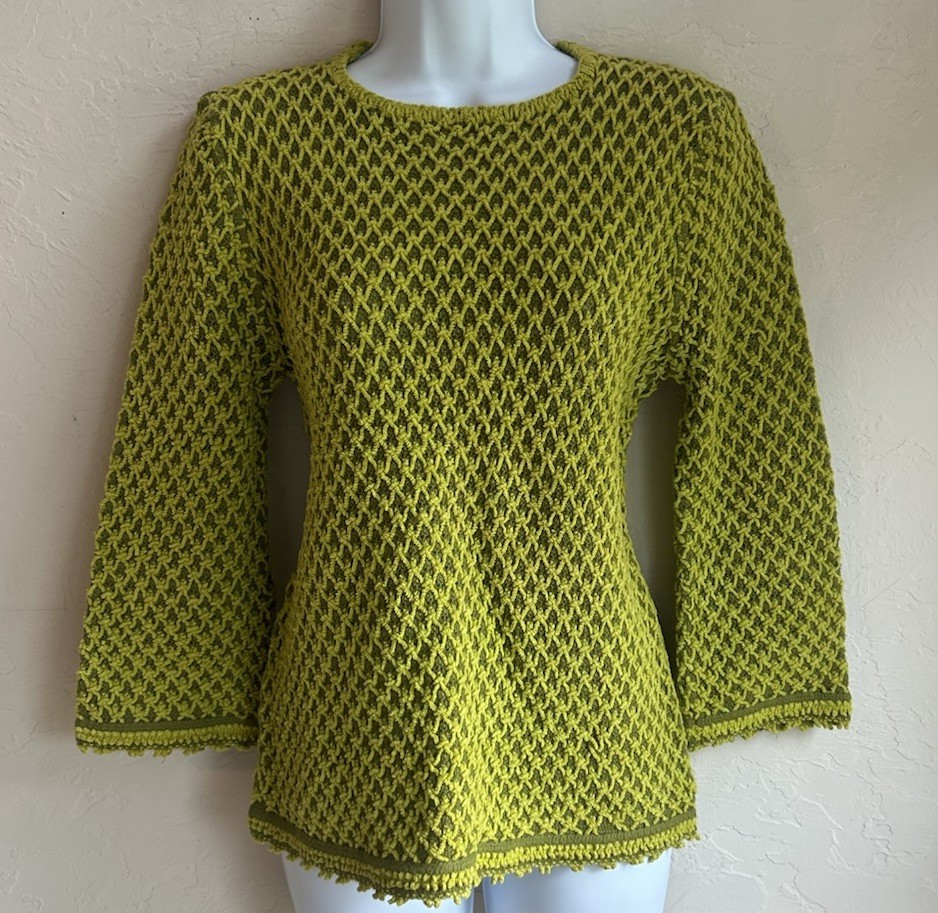Vintage 60s 70s Loubella California Textured Knit Sweater S Acid Lime Green Mod