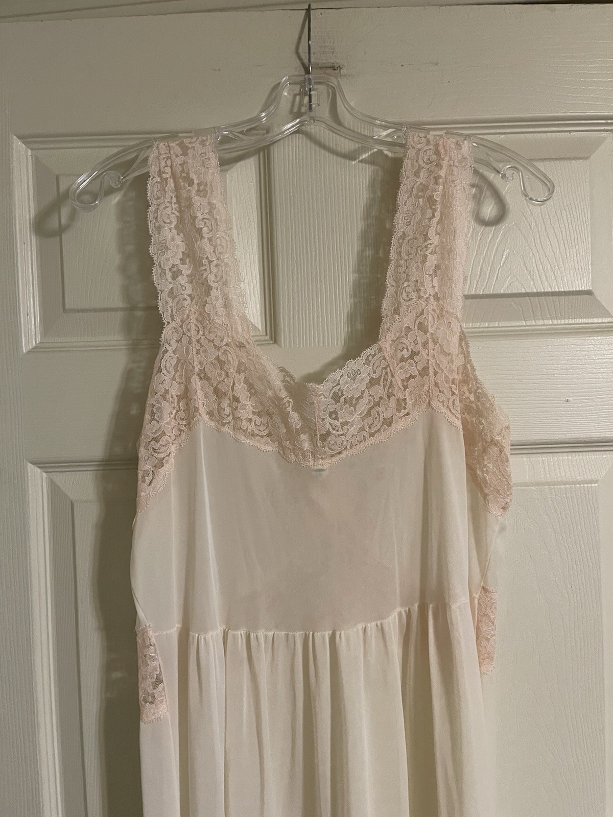 Vtg 1960s Artemis Nightgown Sz 40 Reg L DuPont Nylon Peach Heavy Lace Long
