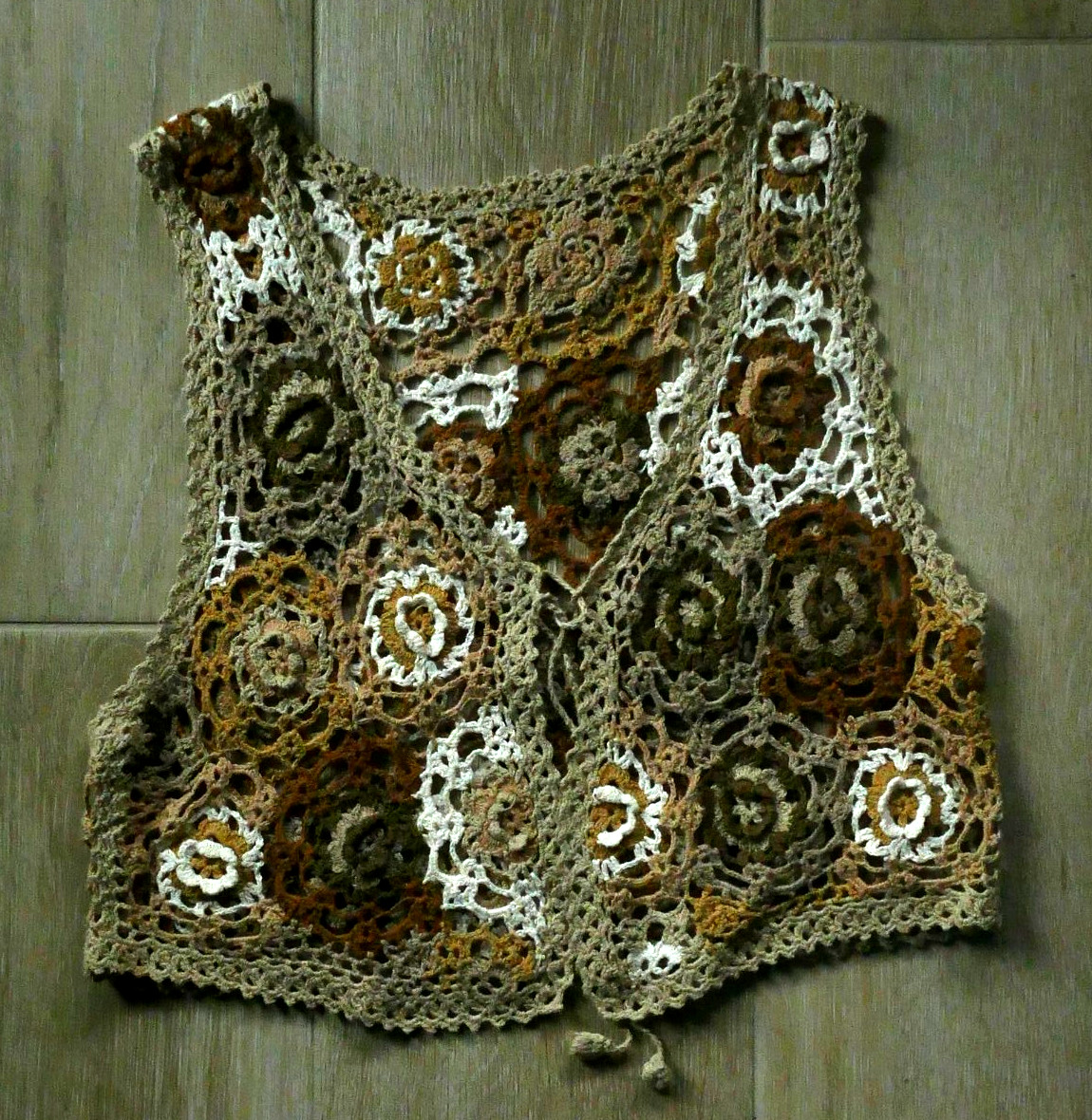 CROCHET Open Hollow Cable KNIT VEST Beige/White/Brown/Tan S/M 70s 80 90s