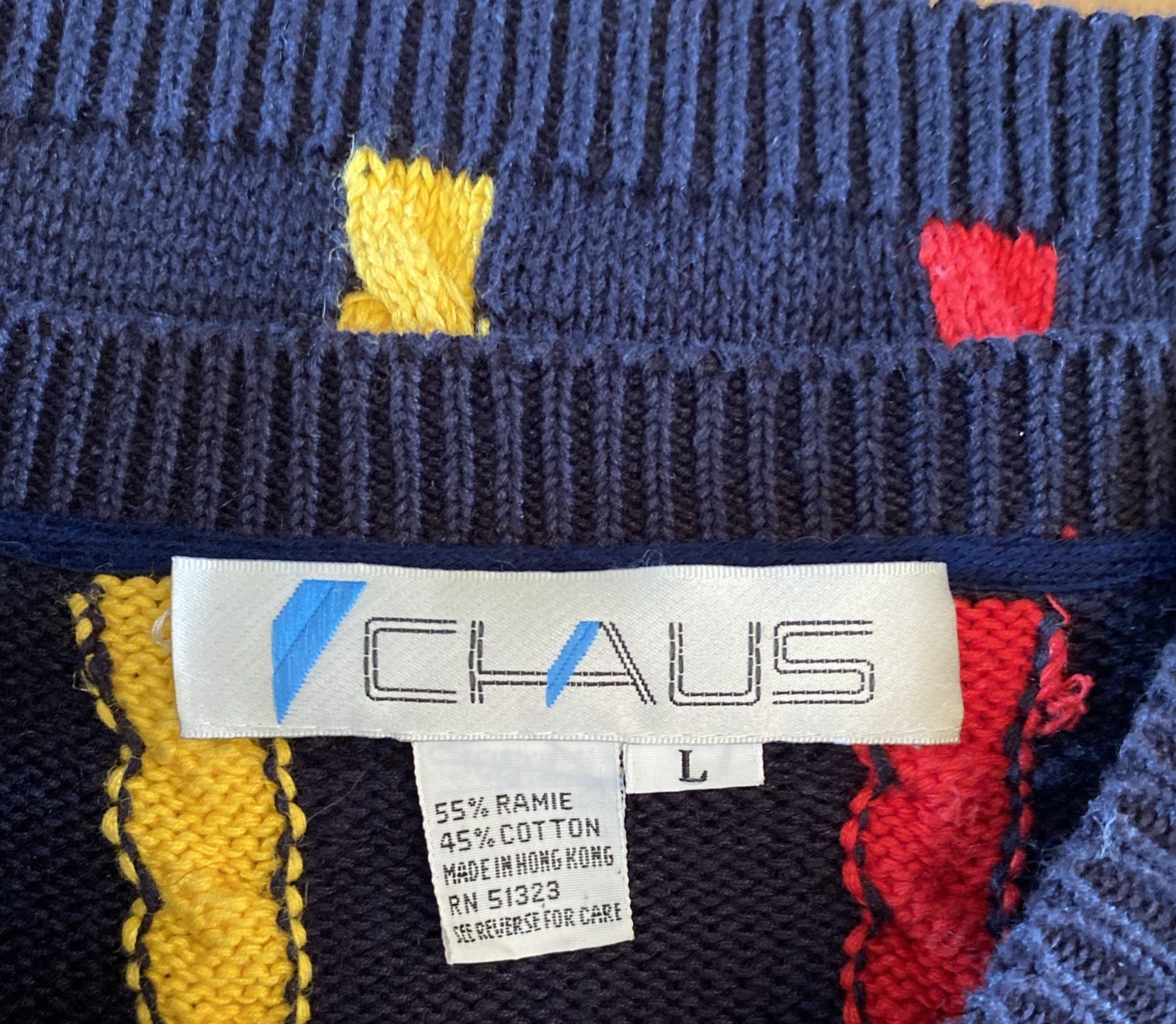 VTG Chaus Cotton/Ramie Rainbow Stripe Knit Sweater Top Large Made In Hong Kong