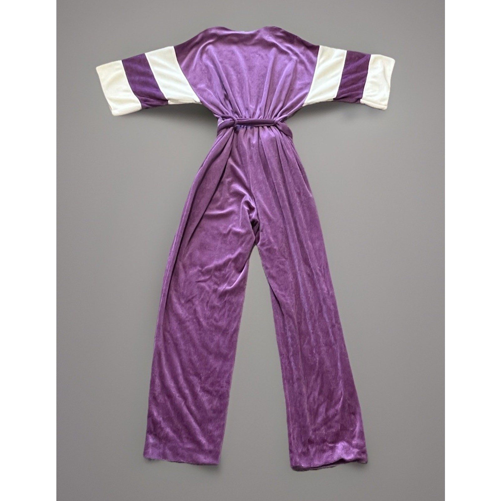 Miss Elaine Vintage 80s Soft Plush Lounge Jumpsuit Purple Ivory Archive Fashion