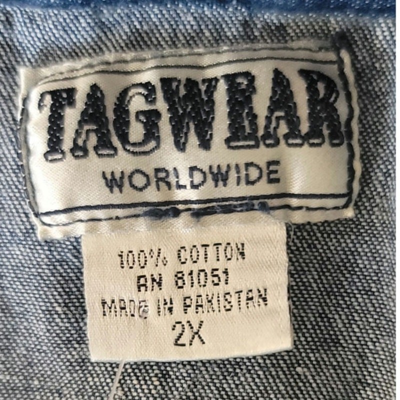 NWT Vintage TagWear Embroidered Teacher Button Up Denim Shirt Size M to 2XL