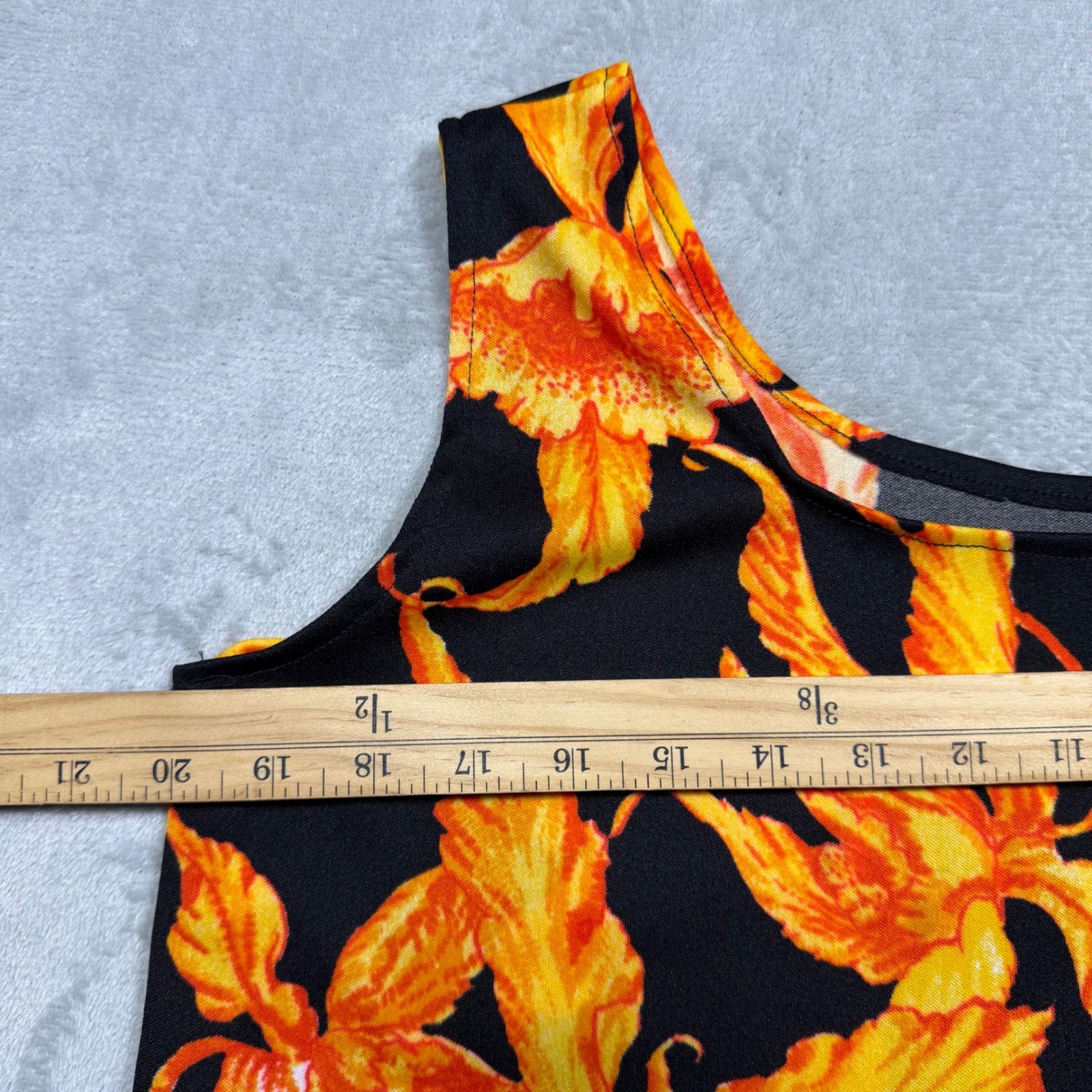Vintage 90s Handmade Floral Orchid Tank Top Twin set 2pc Black Orange Yellow M/L
