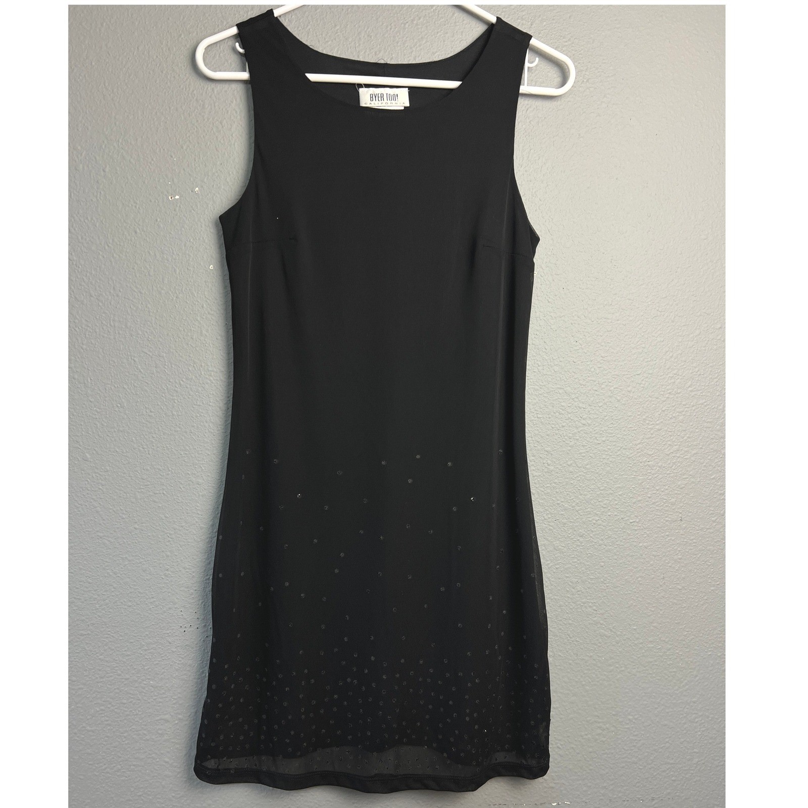 Byer Too! Med Y2K Vtg 90s Black Sleeveless Shimmer Shift Dress Goth Fairy Grunge