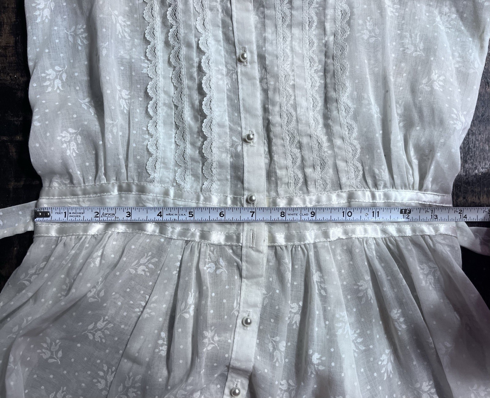 Vintage Gunne Sax by Jessica McClintock Floral Lace Sleeve Pearl Dress Size 9