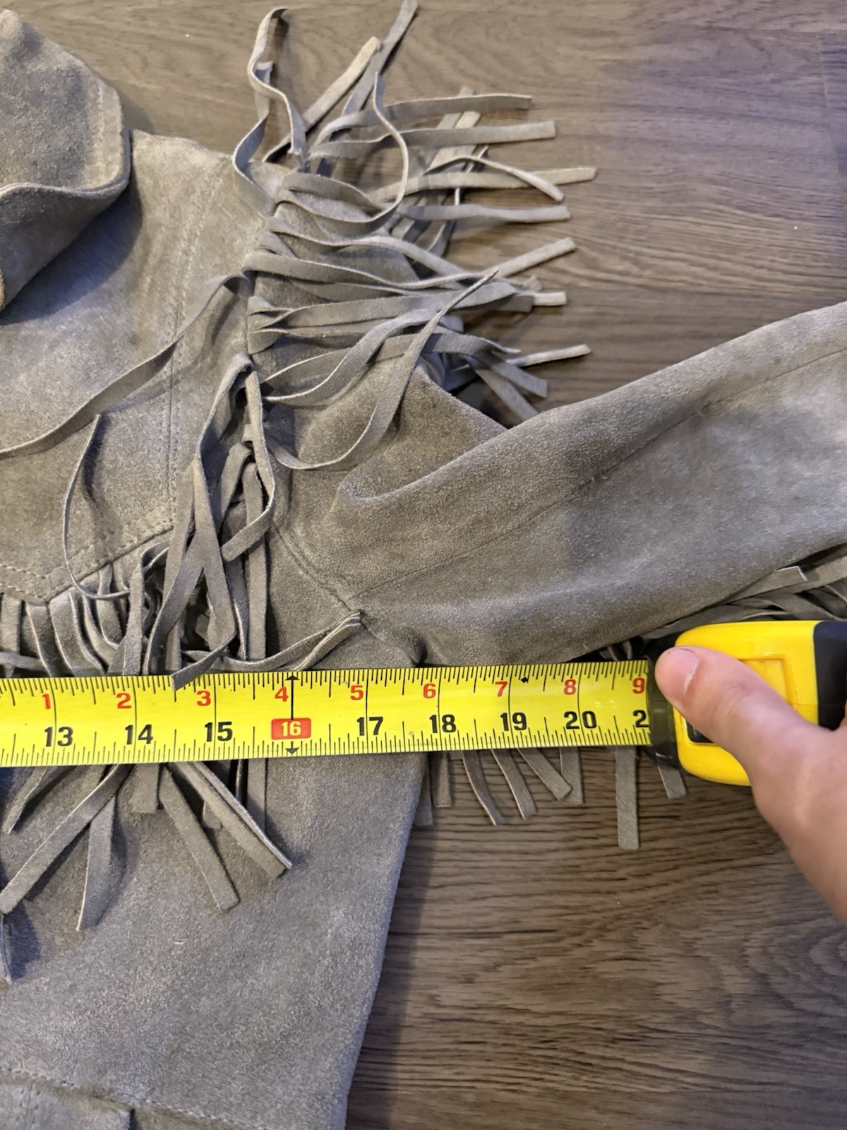 VTG 80s Wilson’s Leather Gray Suede Fringe Jacket Size 8