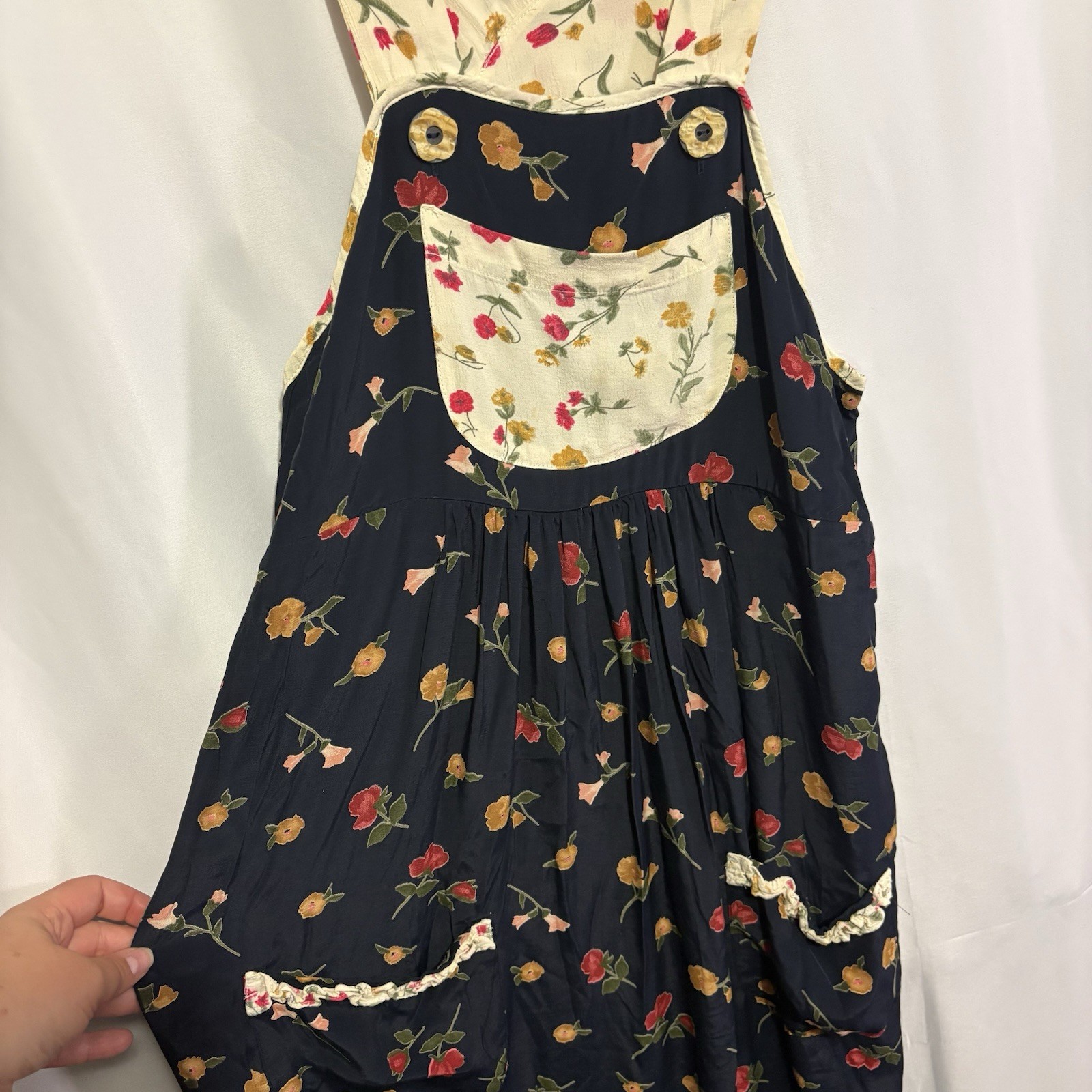Vintage 90s Pinafore Dress Medium Jumper Mixed Floral Art Teacher Dainty Cottage