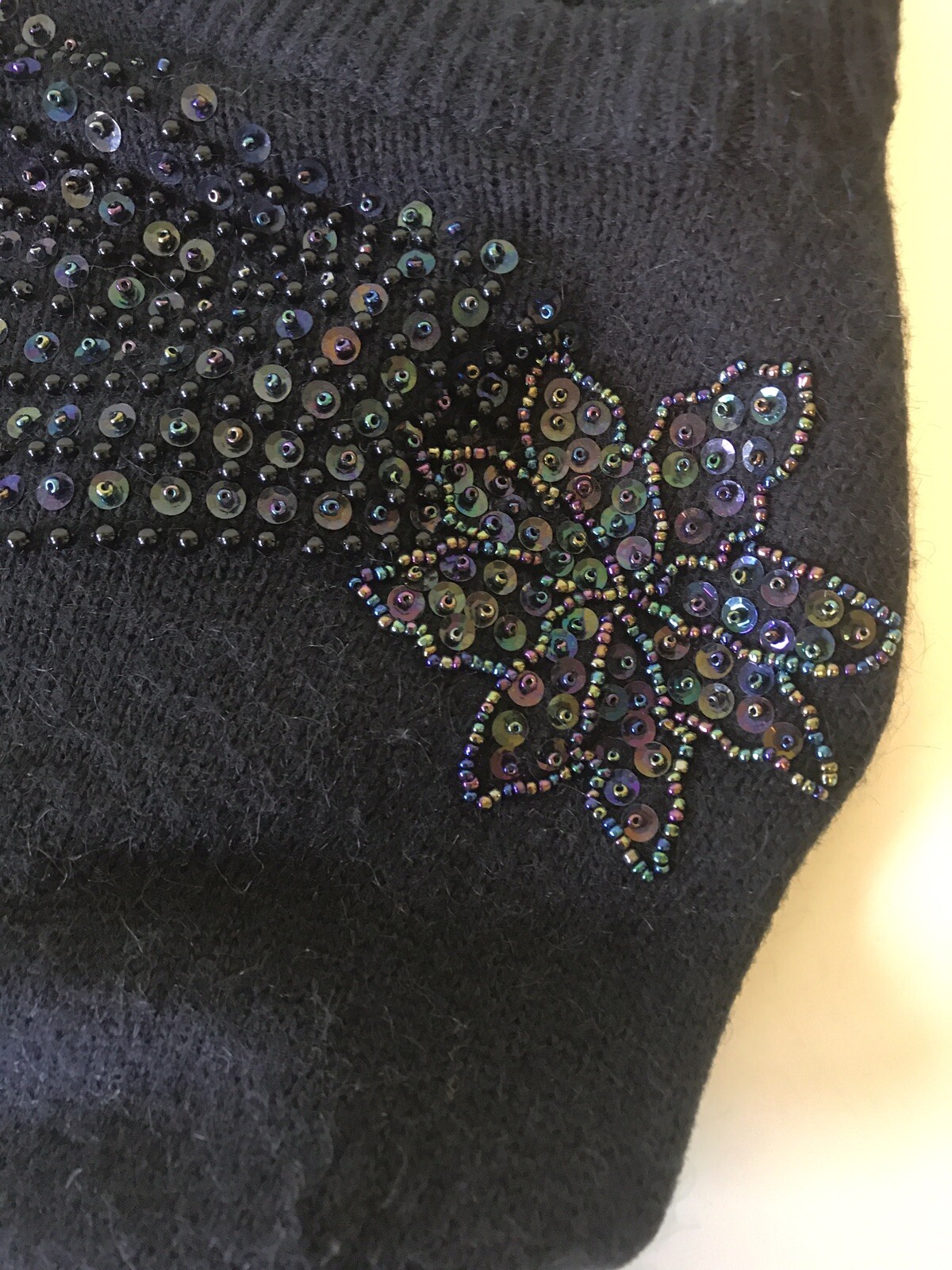 True Vintage 1980s Cyn Les Shirlee Designs Black Beaded Batwing Sweater Large