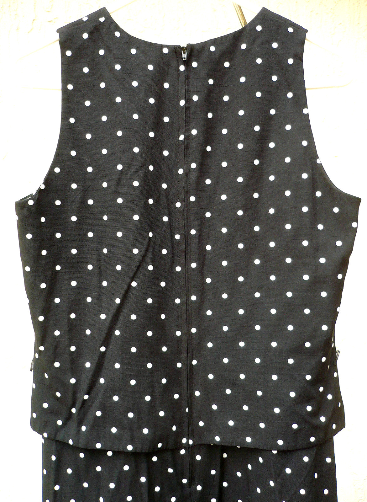 VTG DRESSBARN PETITE SIZE S M P BLACK OVERLAY POLKA DOTS SLEEVELESS DRESS WOMEN