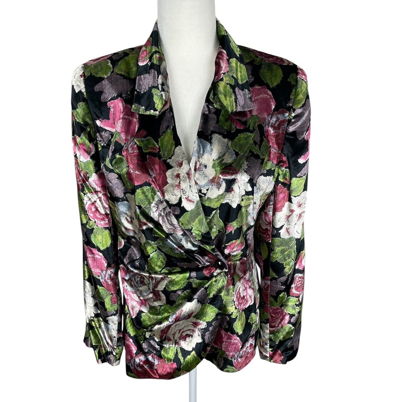VTG Ungaro Ter Floral Velvet Smoking Blazer Jacket Double Breasted Size 42/8