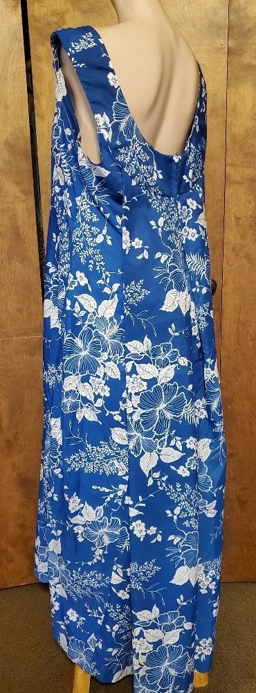 Vintage Pacific Isle Creations Hawaiian Blue Floral Maxi Dress, Sz L; EXC!!