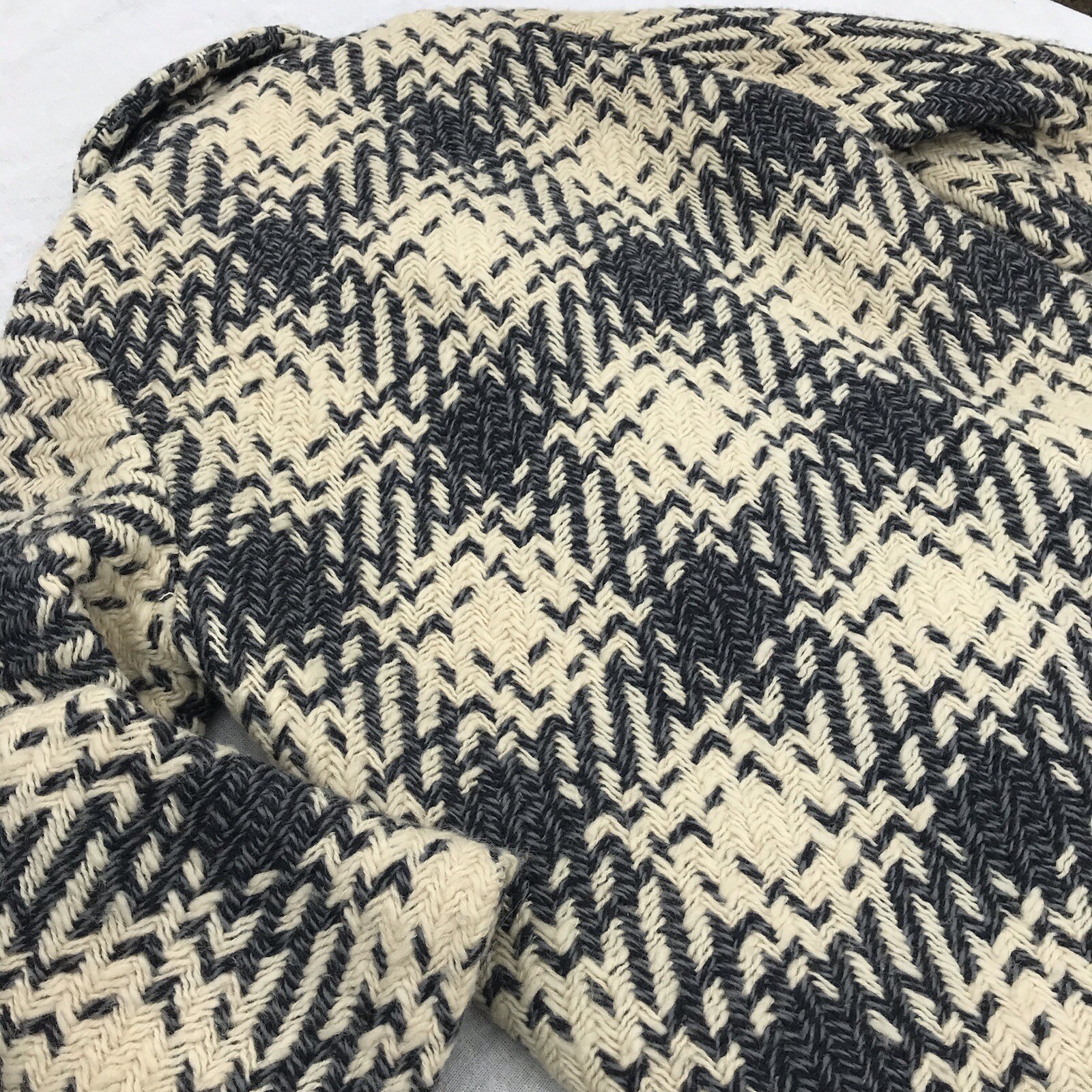 Vtg 50s 60s Woven Wool Women’s Coat Geo Southwestern M L Grey Tan Mod Retro USA