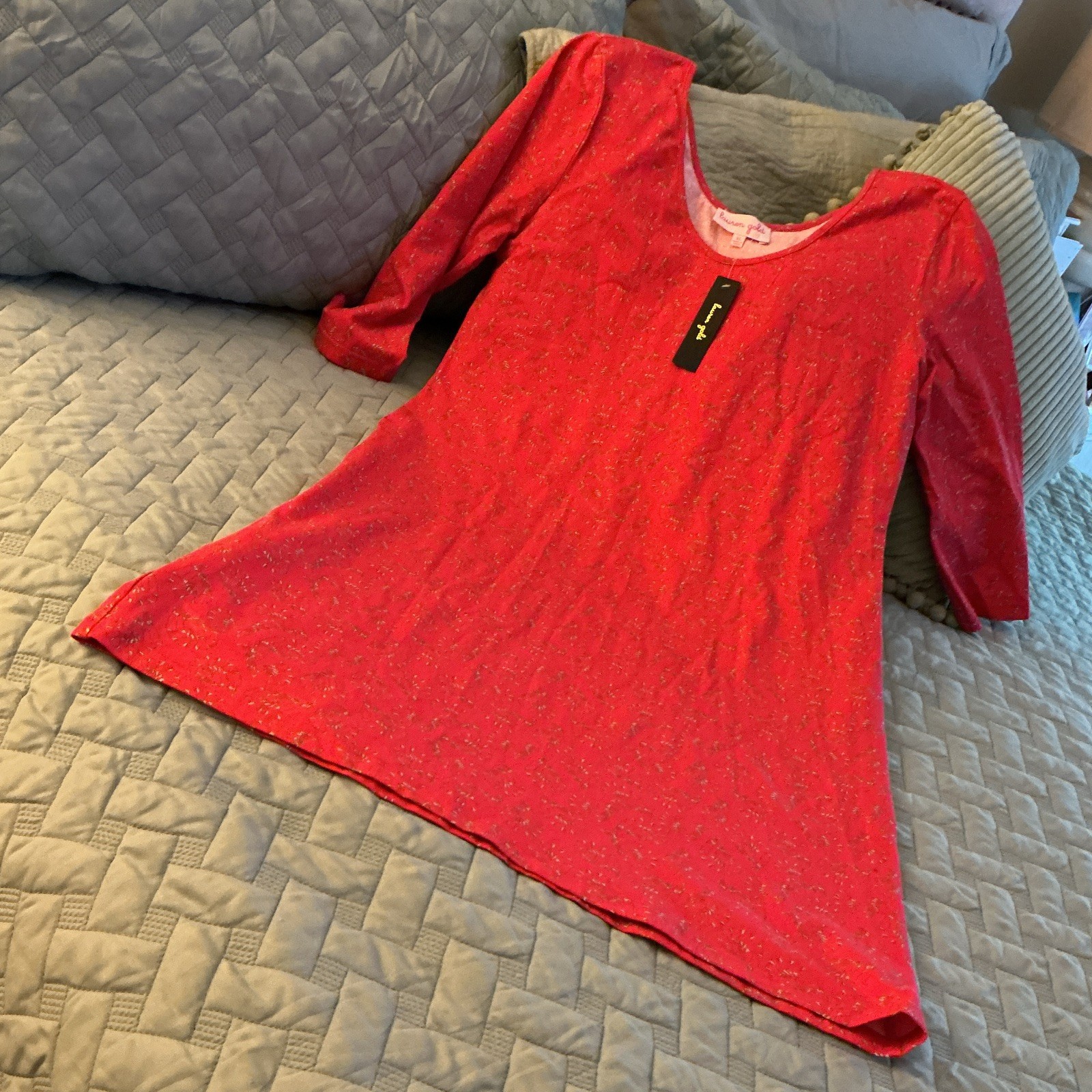 Lauren Gold Red Floral Scoop Neck 3/4 Sleeve Pullover Tunic Top Women’s XL