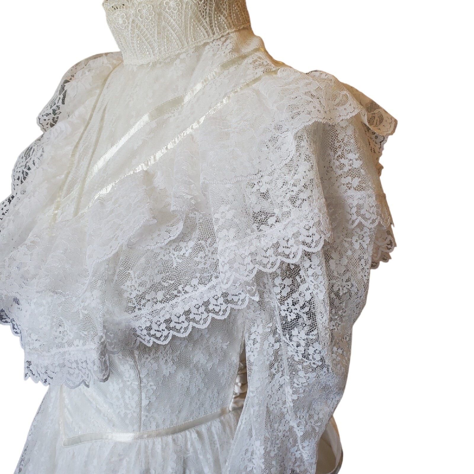Gunne Sax Victorian White Lace Wedding Gown Cottage Core Size 2 4 Edwardian
