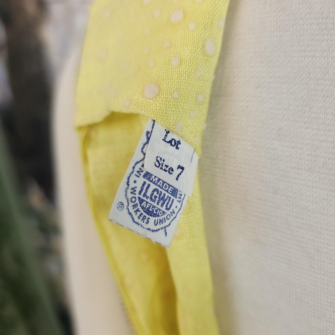 1960s Yellow Lace Trim Polka Dot Spring Dress Bow Tie Belt at Hip Sleevelss Gown