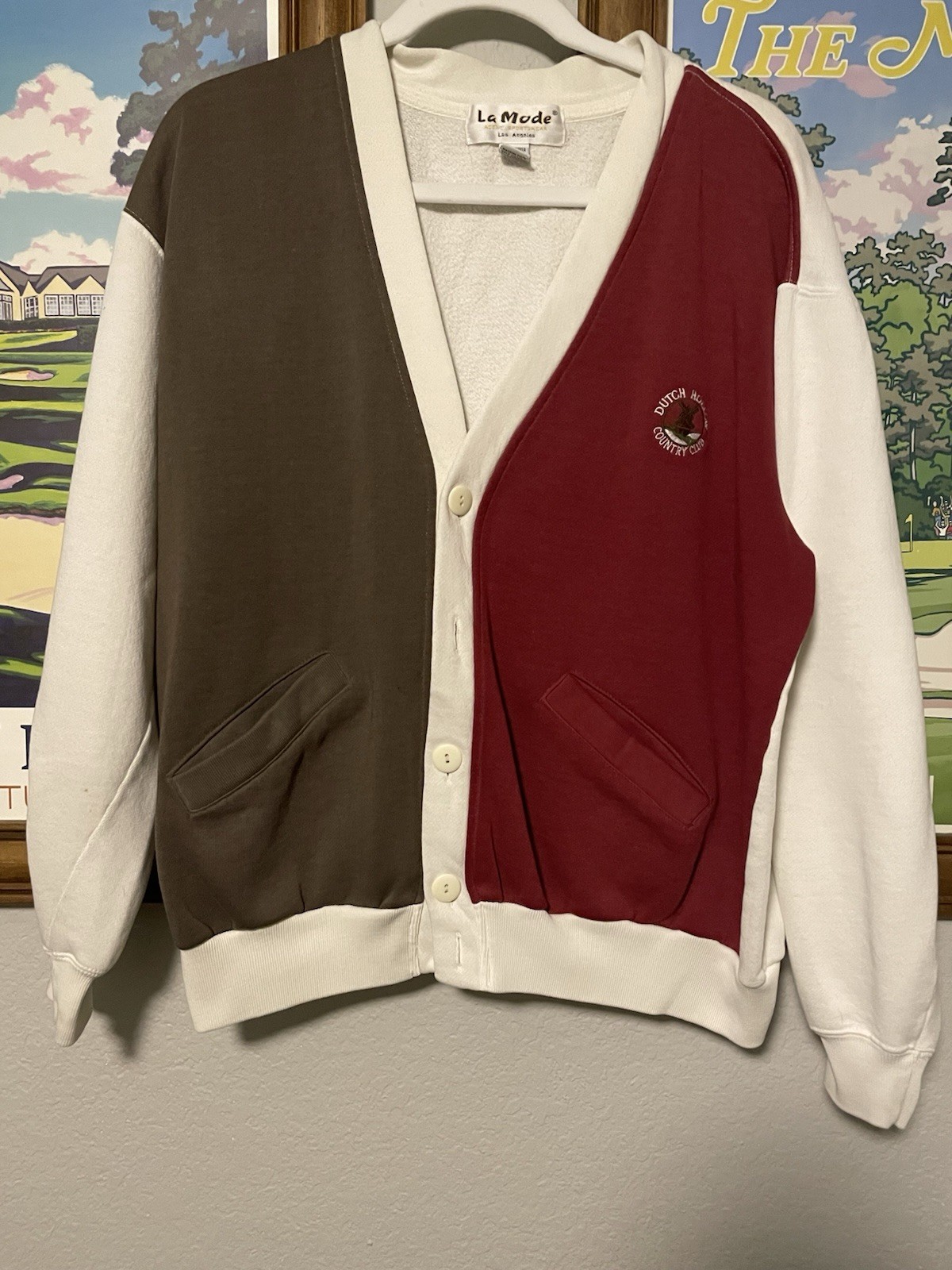 Vintage La Mode Dutch Hollow Country Club Color Block Cardigan Sweatshirt Womens