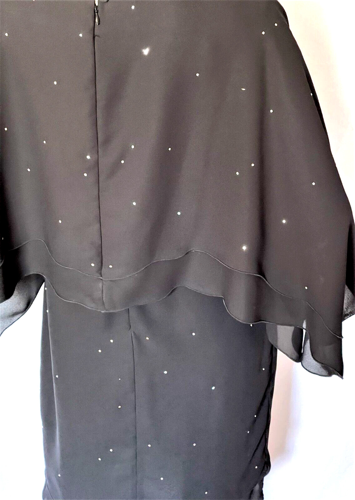 Vintage 80s Holly Harp Black Layered Dress W/Rhinestones /Scalloped Edges SZ 12