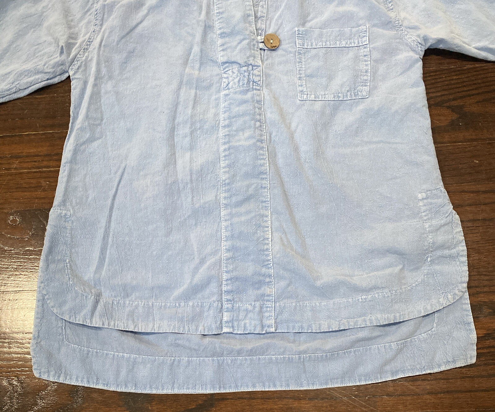 Vtg! Sea Breeze of California Denim Shirt Size S Textured PRESHRUNK Hi-Low Hem