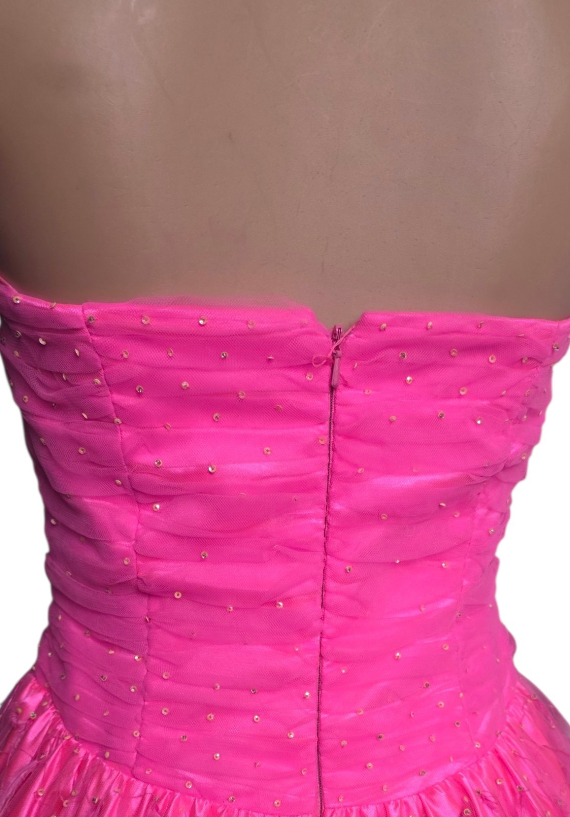 Vtg 80s Alyce Designs Strapless Ruched Bodice Mini Dress Women 6 Barbiecore Glam