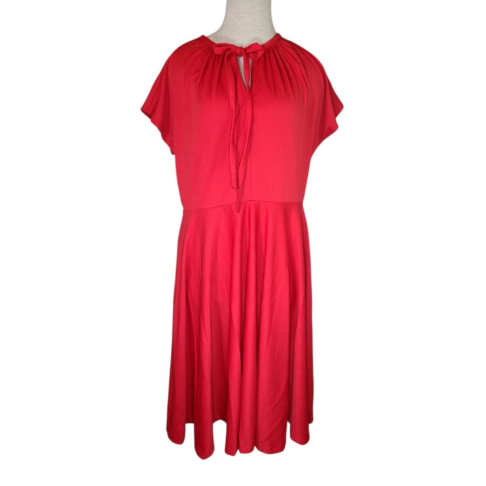 Vintage Dress 60’s 70’s Red Fit N Flare Drawstring Neck Summer LG Full Skirt