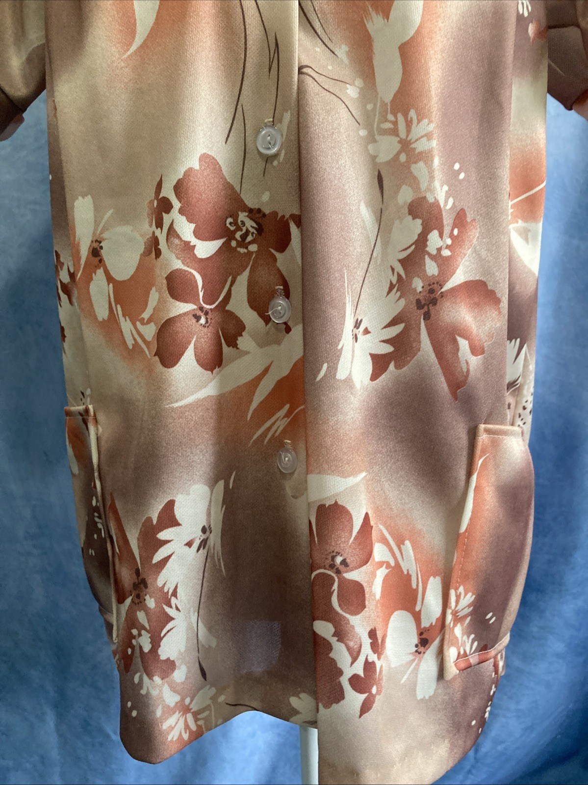 VTG 1970s Spoolworks Peach Floral Smock Tunic Shirt Utility Pockets S USA Retro