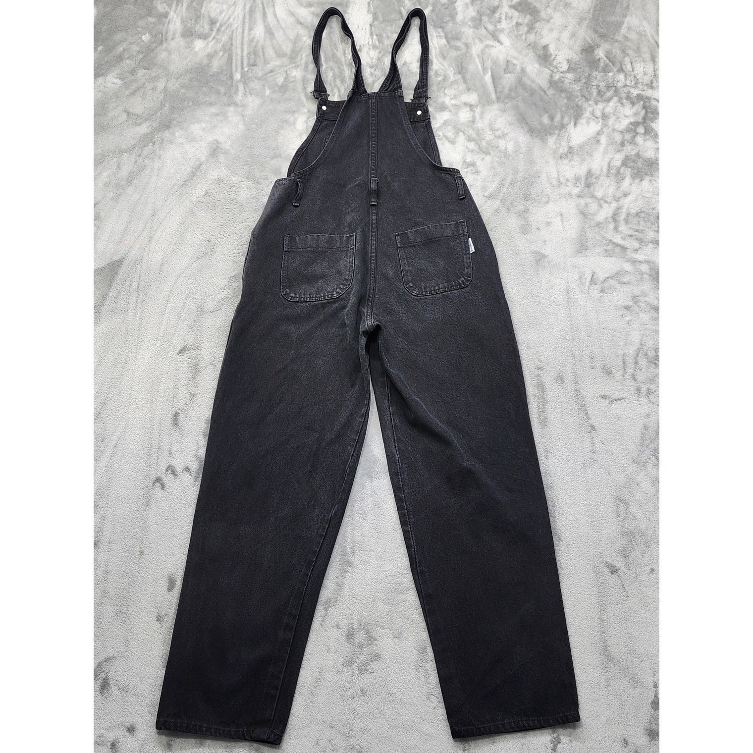 Vintage Kris Evers Overalls Womens 11 Juniors Black Denim Bib Suspender Slim Leg