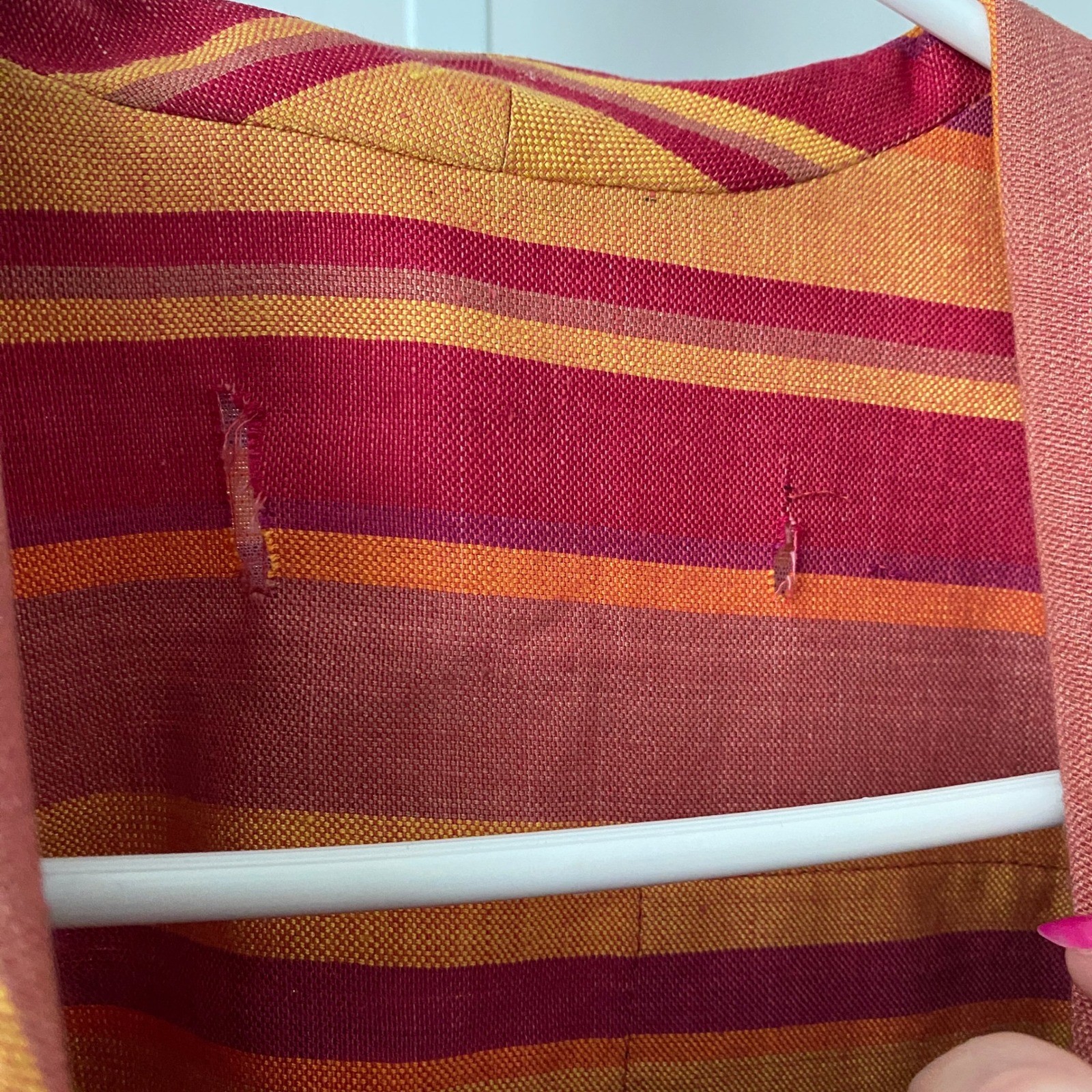 Vintage OS Orange Striped Button Front Shirt Patchwork Artistic Blouse