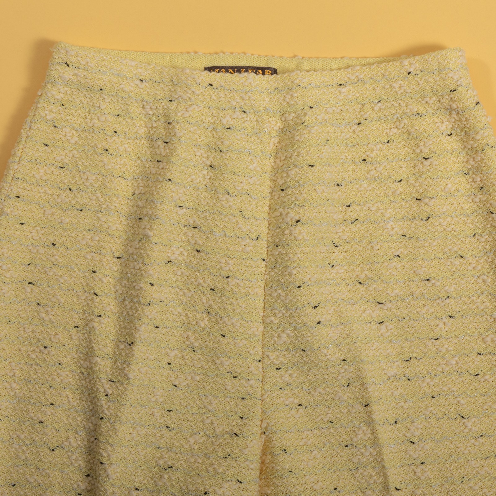 VTG 60s 70s Van Lear Haute Couture Yellow Boucle Knit High Waist Pants S / M
