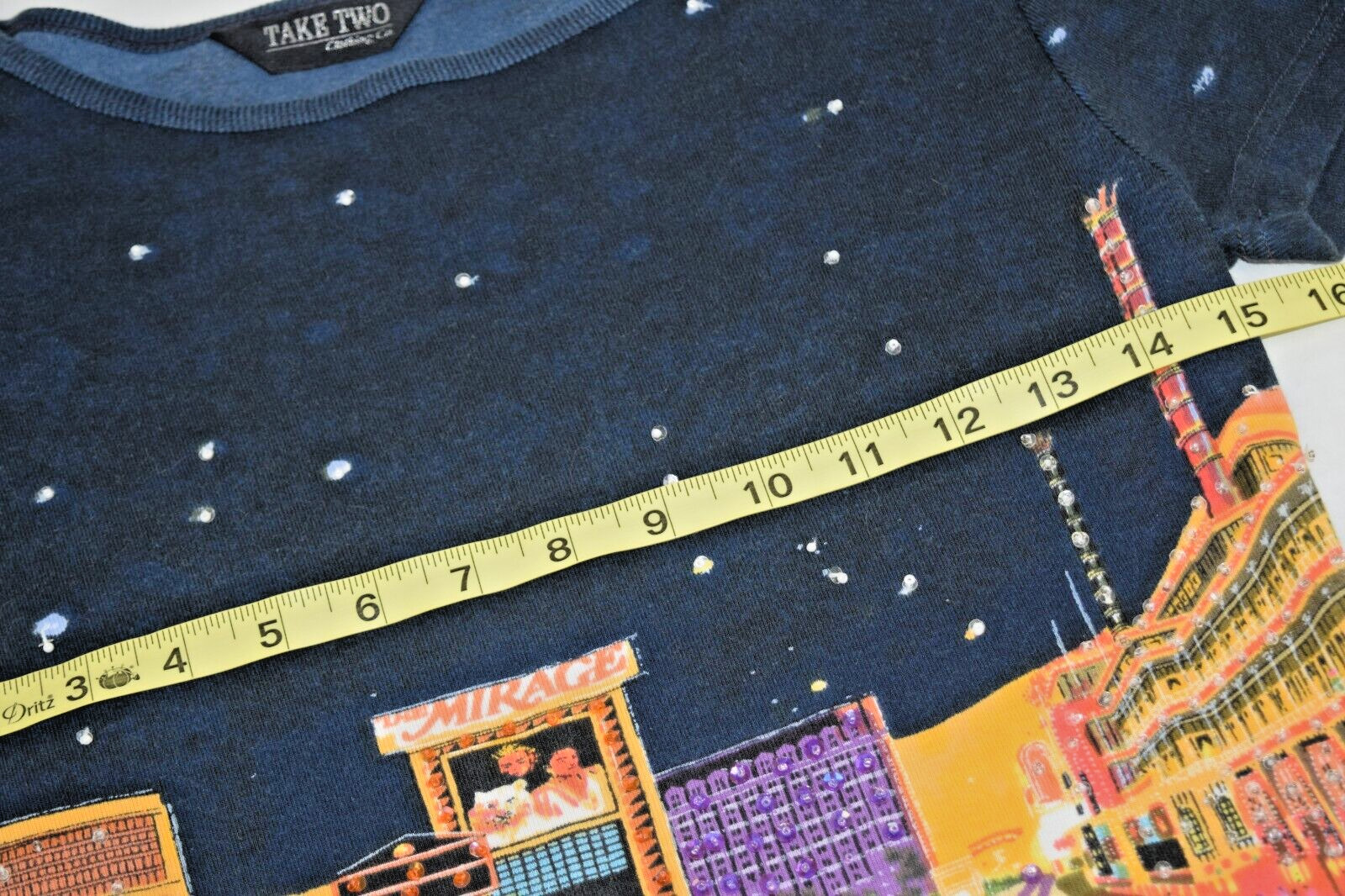 VTG Las Vegas Top Take Two Size S/M 80s City Scape Mirage Siegfried Roy Sequins