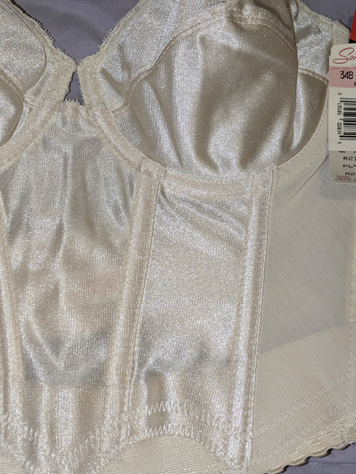 Vtg Back Less by Young Smoothie IVORY Strapless Longline Corset Bustier Bra 34 B