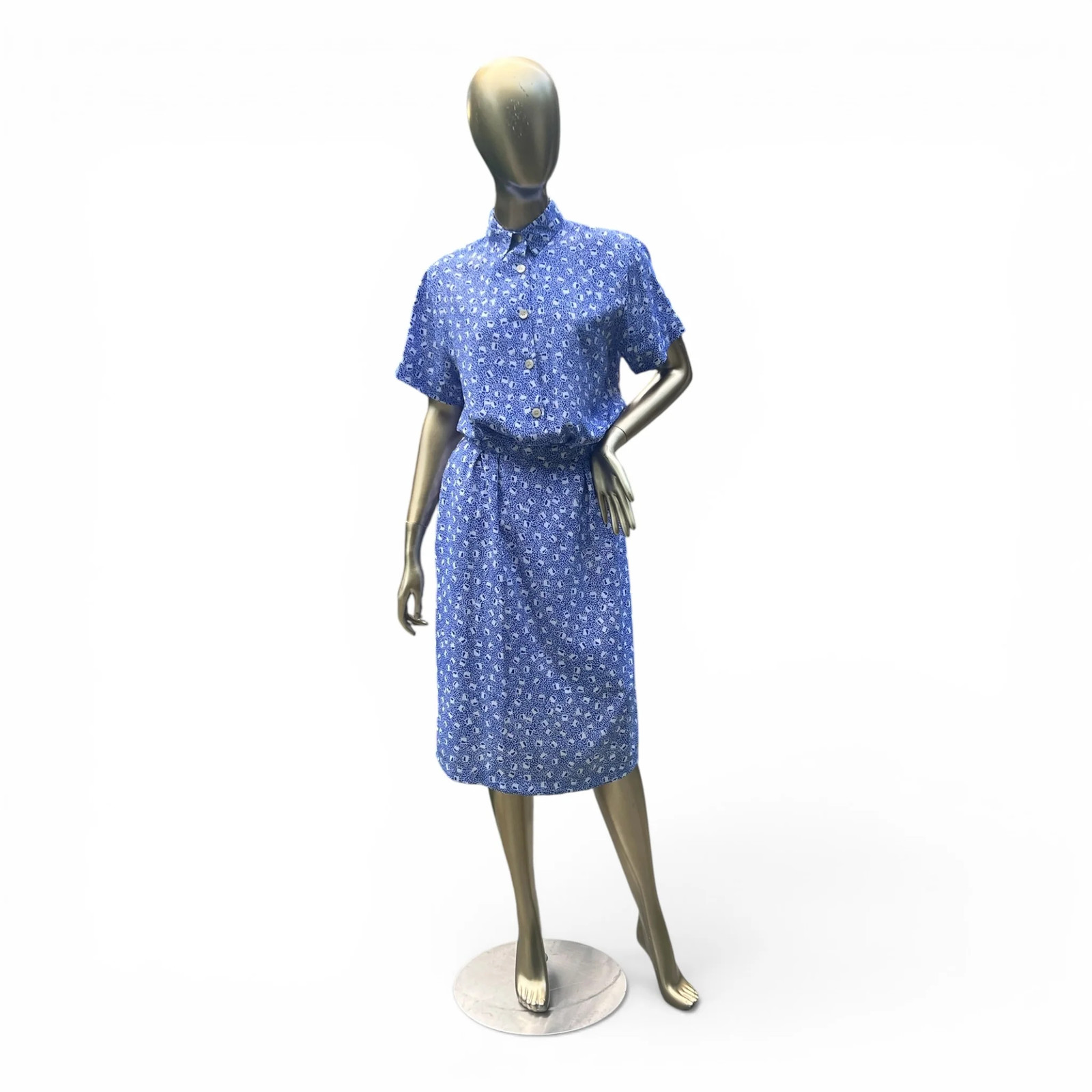 Authentic Vintage 2-Piece Co-Ord All-Over Pattern Skirt & Top 80s, Size S