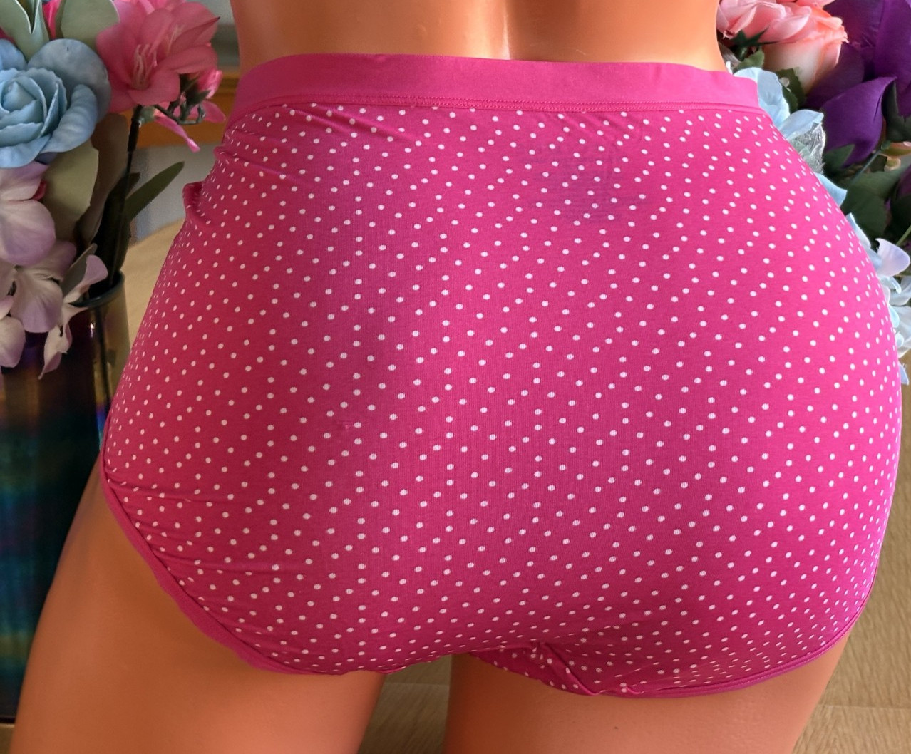 CACIQUE 14/16 Pink Polka Dot Lace Hips Full Brief Silky Glide On Smooth Panties