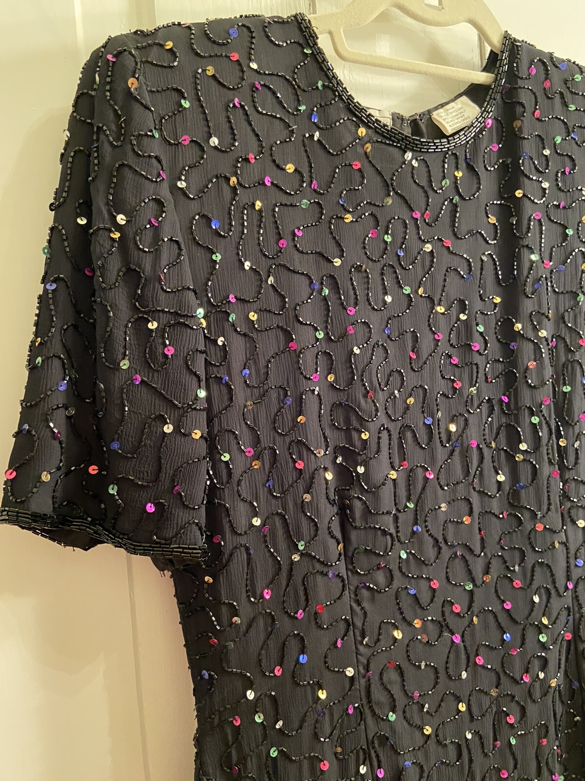 Vintage 100% Silk Bead Dress w/ Multi Color Sequins Made in India by Stenay 10P