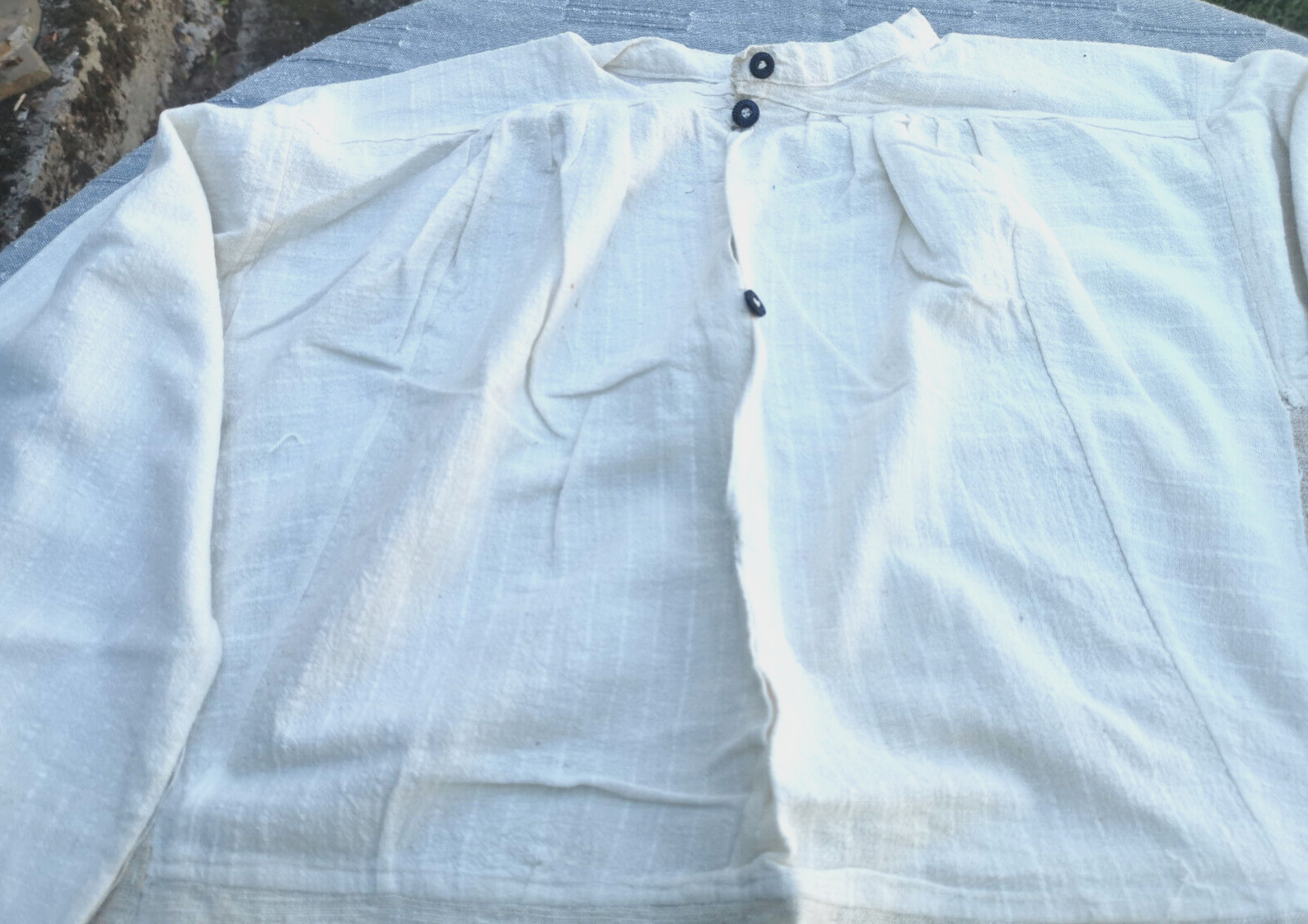 OLD PRIMITIVE WOMENs LONG WHITE SHIRT HOMESPUN FABRIC HEMP CLOTH