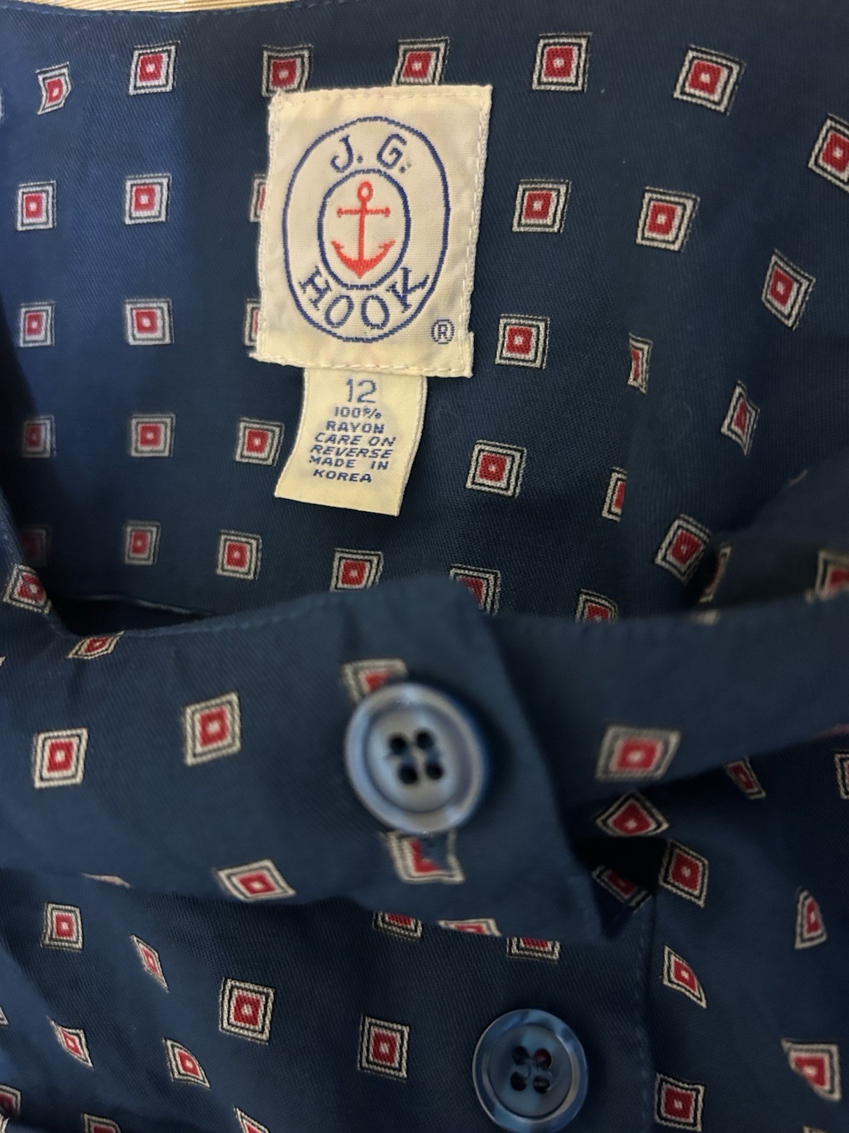 Vintage Dress Medium Blue Red Geometric 80s Does 40s Geek Chic Librarian
