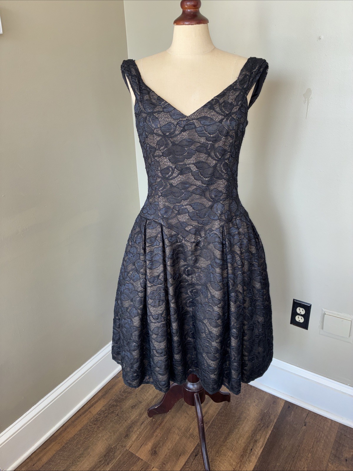 Victor Costa Womens Dress Vtg Black Lace Corset 80s Gothic Prom Puff Gown Sz 12